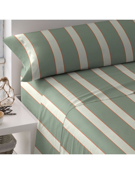 Juego de sábanas algodón Raya Marita verde cacería