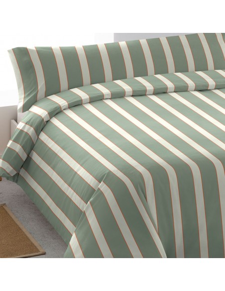 Funda nórdica algodón Raya Marita verde cacería