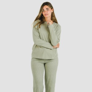 Pijama largo algodón Raya Beatrice verde caceria