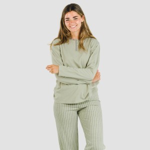 Pijama largo algodón Raya Beatrice verde caceria 2