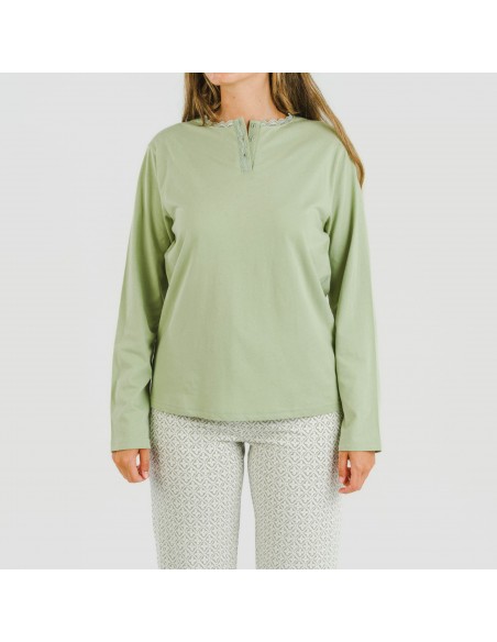 Pijama largo algodón Michelle verde caceria Pijama largo algodón Michelle verde caceria