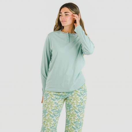 Pijama largo algodón Zafra verde azulado