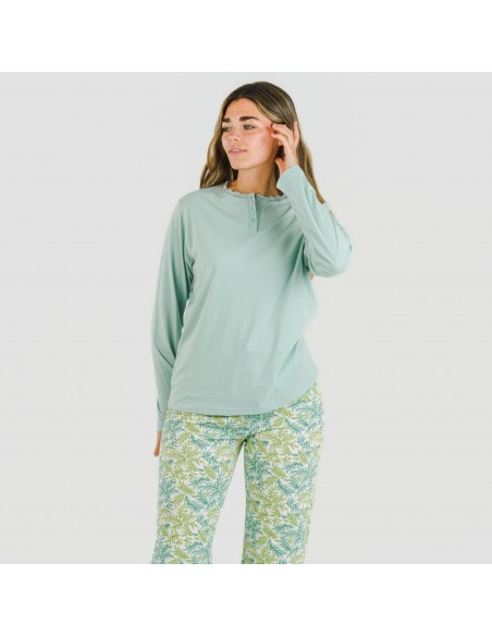 Pijama largo algodón Zafra verde azulado