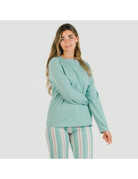 Pijama largo algodón Raya Galda verde Pijama largo algodón Raya Galda verde