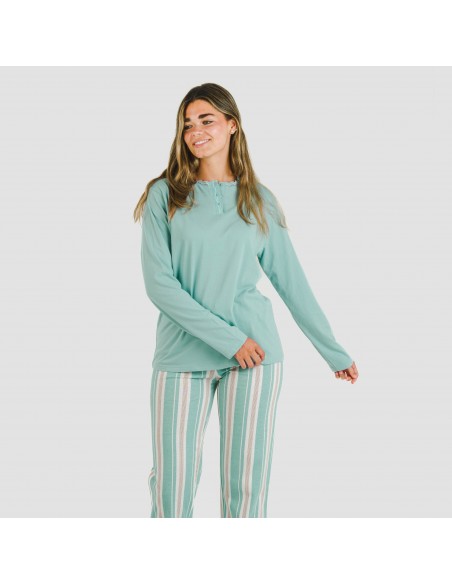 Pijama largo algodón Raya Galda verde Pijama largo algodón Raya Galda verde