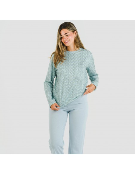 Pijama largo algodón Cris celeste Pijama largo algodón Cris celeste