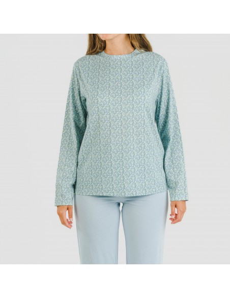 Pijama largo algodón Cris celeste Pijama largo algodón Cris celeste