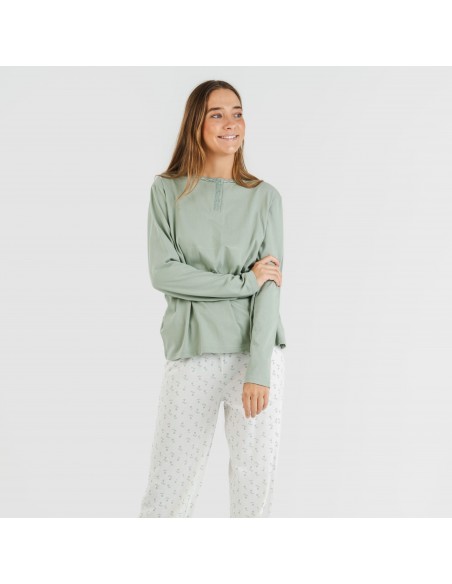 Pijama largo algodón Varga verde Pijama largo algodón Varga verde