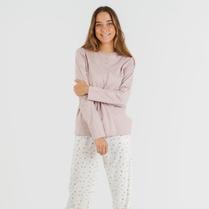 Pijama largo algodón Isita malva 2