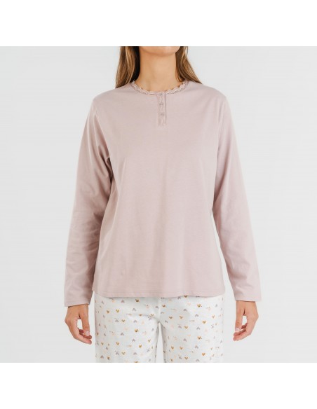 Pijama largo algodón Isita malva Pijama largo algodón Isita malva