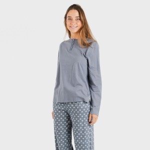 Pijama largo algodón Summer azul azafata