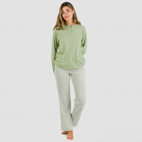 Pijama largo algodón Michelle verde caceria