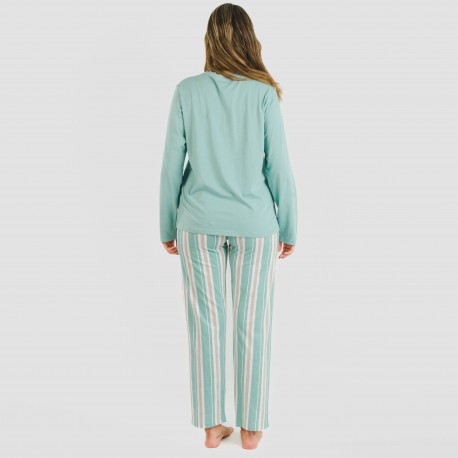 Pijama largo algodón Raya Galda verde
