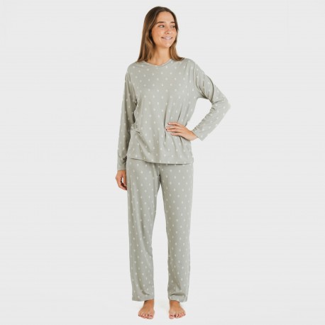Pijama largo mujer soft Baby verde caceria