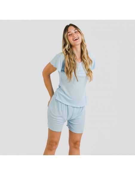 Pijama corto de manga corta mujer canale viscosa liso