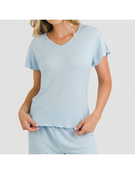 Pijama corto de manga corta mujer canale viscosa liso