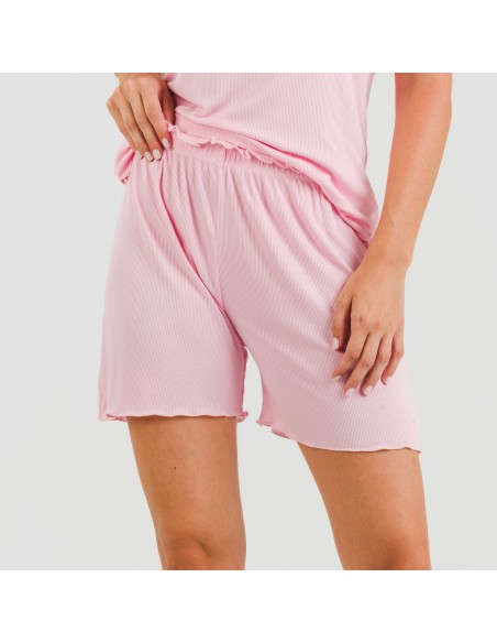 Pijama corto de manga corta mujer canale viscosa liso Pijama corto de manga corta mujer canale viscosa liso