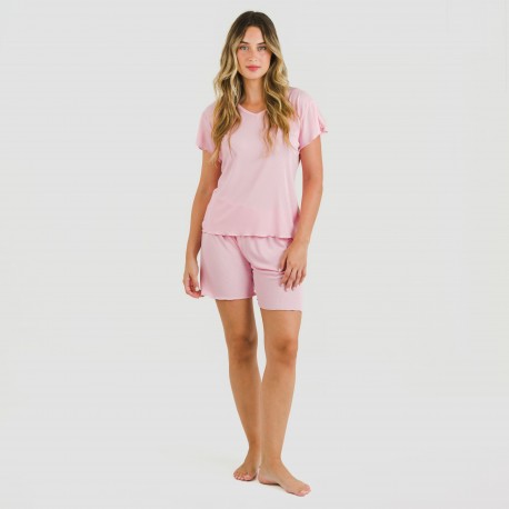 Pijama corto de manga corta mujer canale viscosa liso