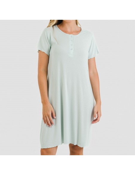 Blusón manga corta canalé viscosa liso Blusón manga corta canalé viscosa liso