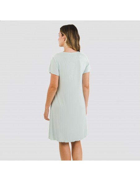 Blusón manga corta canalé viscosa liso Blusón manga corta canalé viscosa liso