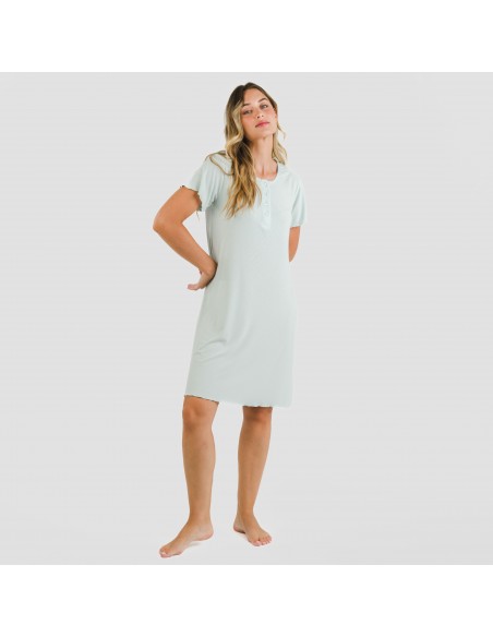 Blusón manga corta canalé viscosa liso Blusón manga corta canalé viscosa liso