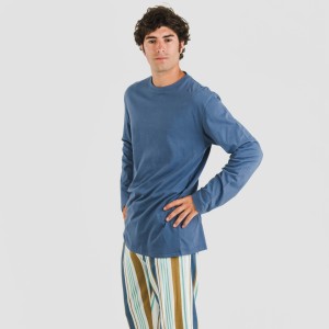 Pijama largo algodón hombre Raya Cap azul 2