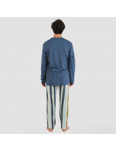 Pijama largo algodón hombre Raya Cap azul Pijama largo algodón hombre Raya Cap azul