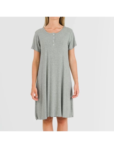 Blusón manga corta canalé viscosa liso Blusón manga corta canalé viscosa liso