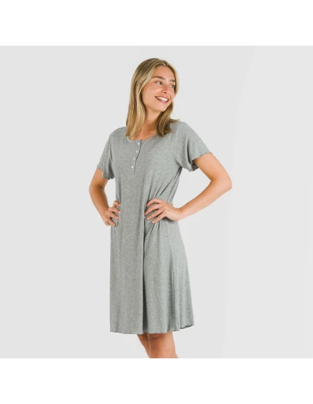 Blusón manga corta canalé viscosa liso Blusón manga corta canalé viscosa liso