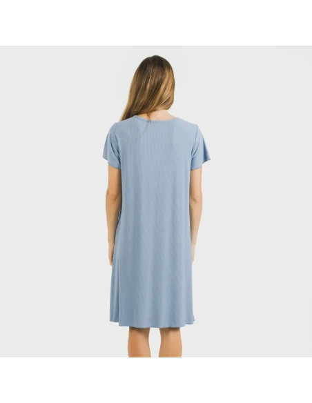 Blusón manga corta canalé viscosa liso Blusón manga corta canalé viscosa liso