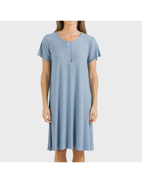 Blusón manga corta canalé viscosa liso Blusón manga corta canalé viscosa liso