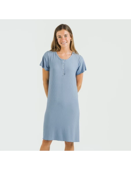 Blusón manga corta canalé viscosa liso Blusón manga corta canalé viscosa liso