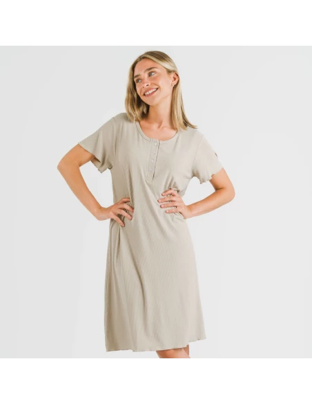 Blusón manga corta canalé viscosa liso Blusón manga corta canalé viscosa liso