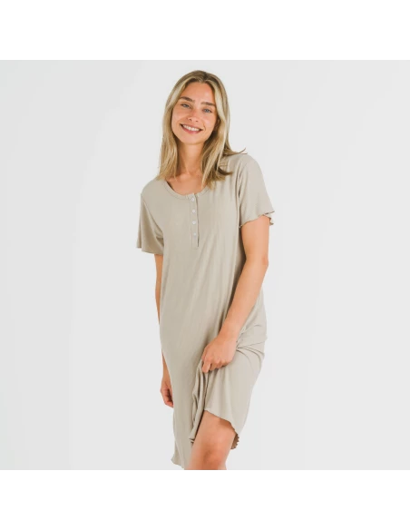 Blusón manga corta canalé viscosa liso Blusón manga corta canalé viscosa liso