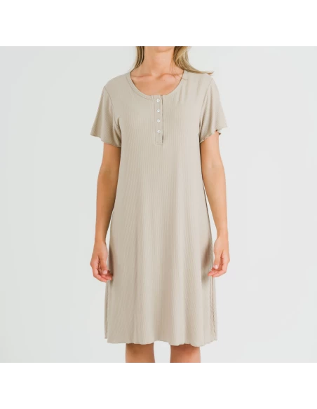 Blusón manga corta canalé viscosa liso Blusón manga corta canalé viscosa liso