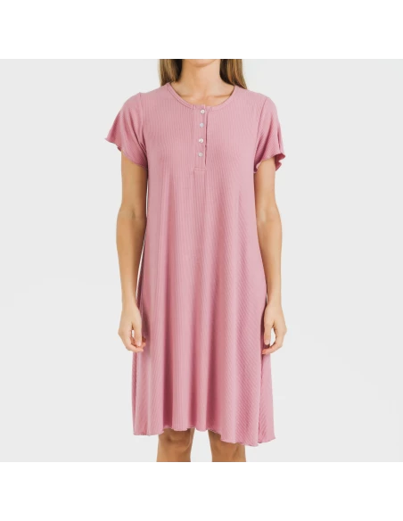 Blusón manga corta canalé viscosa liso Blusón manga corta canalé viscosa liso