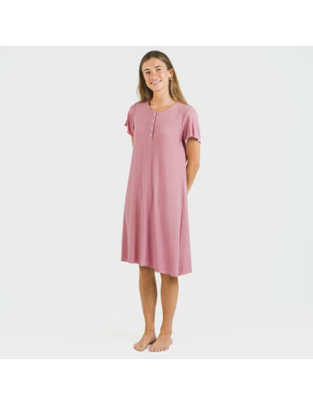 Blusón manga corta canalé viscosa liso Blusón manga corta canalé viscosa liso