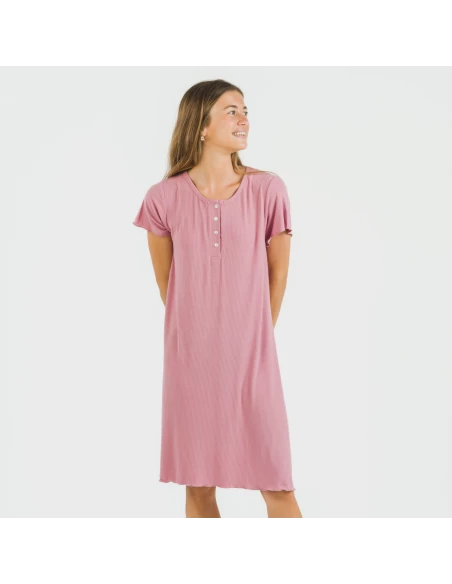 Blusón manga corta canalé viscosa liso Blusón manga corta canalé viscosa liso