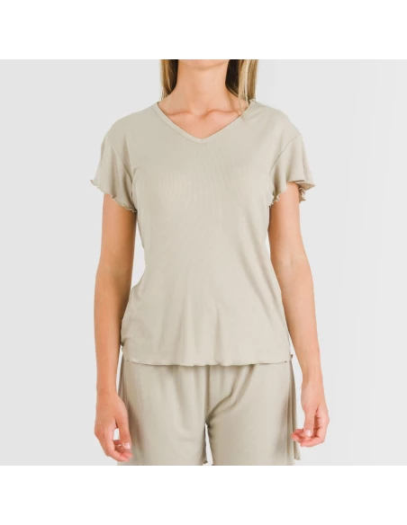 Pijama corto de manga corta mujer canale viscosa liso Pijama corto de manga corta mujer canale viscosa liso