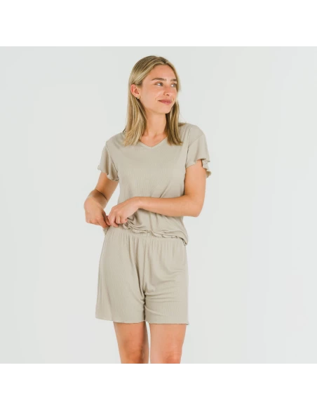 Pijama corto de manga corta mujer canale viscosa liso Pijama corto de manga corta mujer canale viscosa liso
