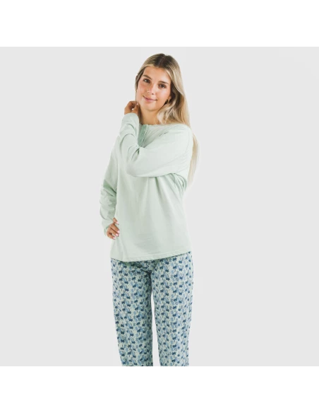Pijama largo algodón Gaia verde tiffany Pijama largo algodón Gaia verde tiffany