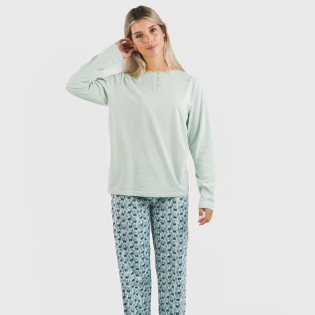 Pijama largo algodón Gaia verde tiffany