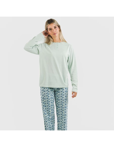Pijama largo algodón Gaia verde tiffany Pijama largo algodón Gaia verde tiffany