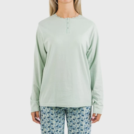 Pijama largo algodón Gaia verde tiffany