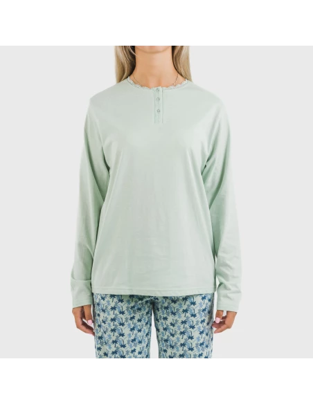 Pijama largo algodón Gaia verde tiffany Pijama largo algodón Gaia verde tiffany