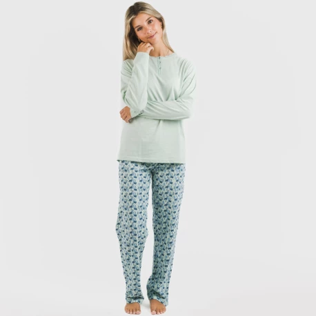 Pijama largo algodón Gaia verde tiffany