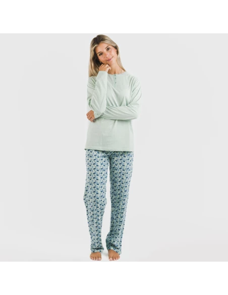 Pijama largo algodón Gaia verde tiffany Pijama largo algodón Gaia verde tiffany