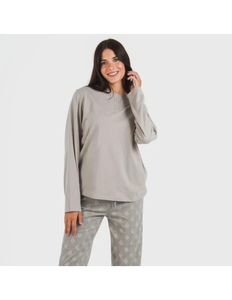 Pijama largo algodón Garbo gris mezcliyado Pijama largo algodón Garbo gris mezcliyado
