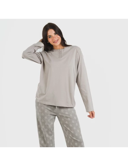 Pijama largo algodón Garbo gris mezcliyado Pijama largo algodón Garbo gris mezcliyado