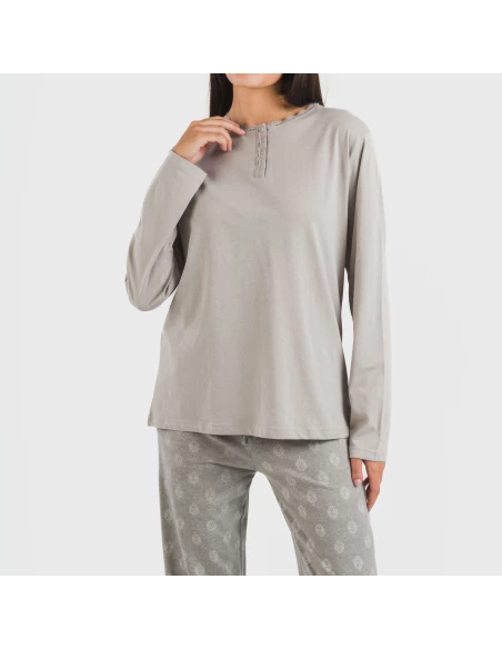 Pijama largo algodón Garbo gris mezcliyado Pijama largo algodón Garbo gris mezcliyado